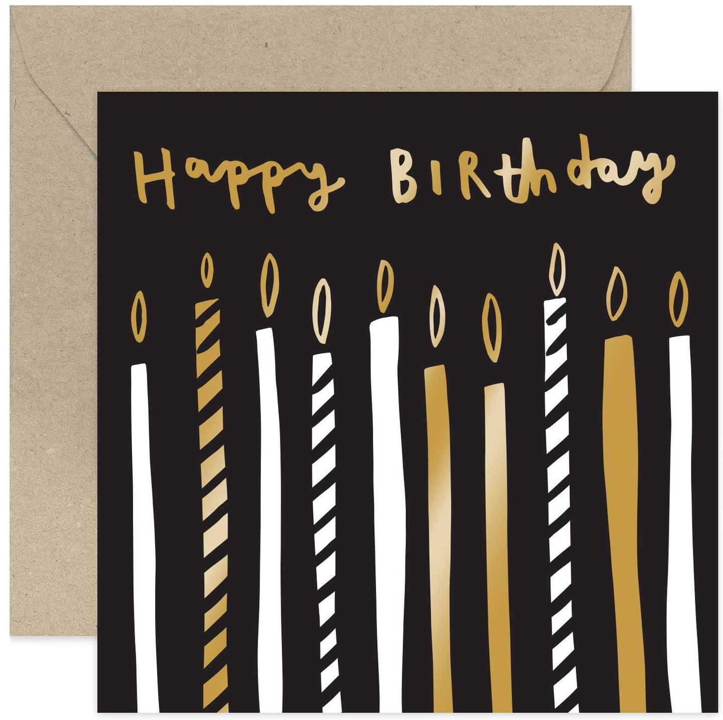 Happy Birthday Candles Card - Black and Gold Foil Card