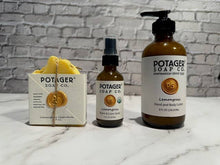 Load image into Gallery viewer, Potager Soap Company - Lemongrass Hand and Body Lotion 8 oz Glass Bottle
